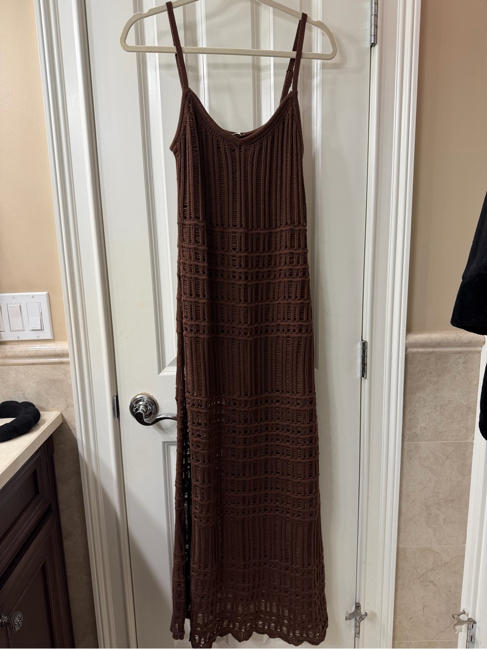 Abercrombie & Fitch Brown Crochet-Style Maxi Dress - Medium Petite